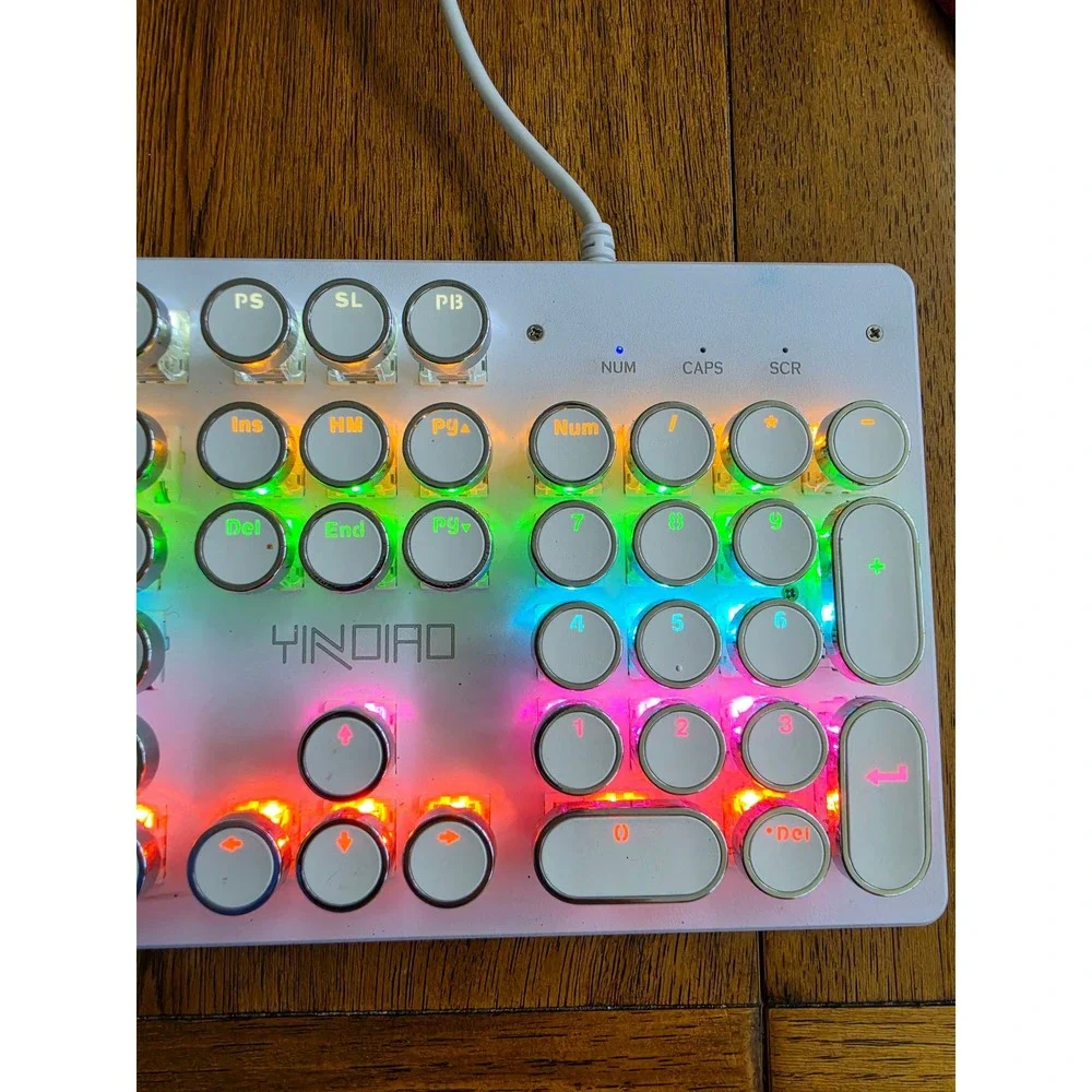 Yindiao K100 Retro Typewriter Mechanical Gaming Keyboard RGB LED White Wired